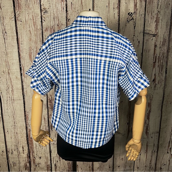 NEW NWT Theory Dillon Plaid Cropped Plaid Checkered Button Down Shirt Top Petite - Picture 5 of 16